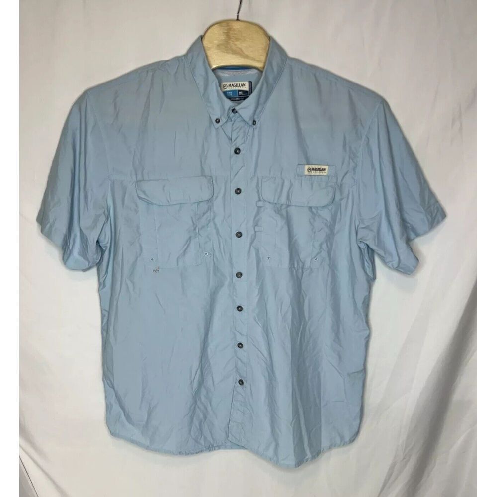 Magellan‎ Outdoors Fish Gear Shirt- Size 2XL- Light Blue -Short Sleeve- Vented